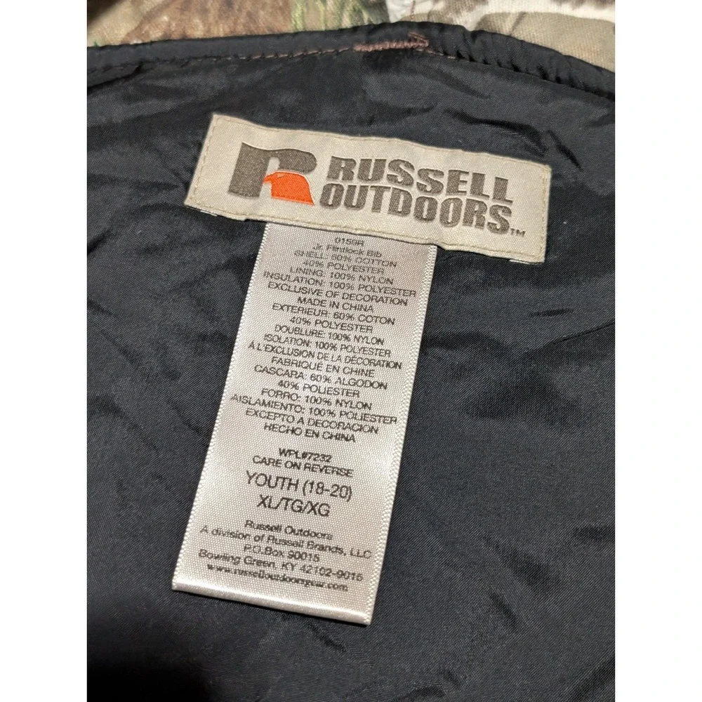 Russell Outdoors Bib Overalls Youth XL Camo Flintlock Insulated Hunting Realtree